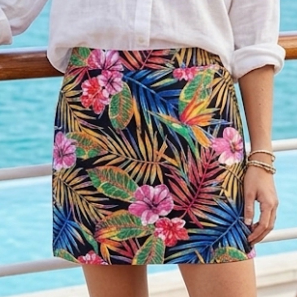 Rafaella Womens Tropical Floral Skort Black Pink Hibiscus RSBSF072 Large
